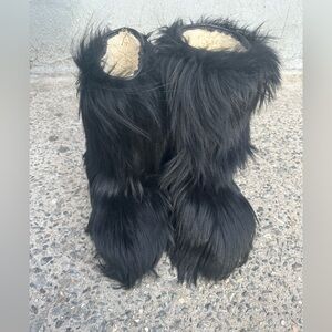 Vintage Black Fur Boots Goat Hair Size 11